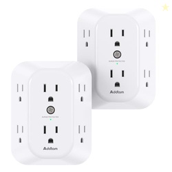 2-Pack Surge Protector Outlet Extender, Outlet Splitter, 6 AC Multi Plug Wall Outlet, Outlet Adapter with 1800J, Plug Extension Outlet for Home Office Dorm Room