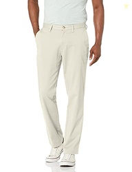 NAUTICA MENS CLASSIC FIT FLAT FRONT STRETCH SOLID CHINO DECK BUSINESS CASUAL PANTS, NAUTICA STONE, 35W X 32L US