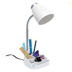 Simple Designs LD1067-WHT Compartmental Desk Lamp with iPhone/iPad/Tablet Stand, Bendable Gooseneck, for Office, Living Room, Nightstand, Library, Entryway, White