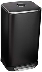 Amazon Basics Rectangular Metal Trash Can With Soft-Close Foot Pedal, 32 liter/8.5 gallon, 14"L x 14"W x 25.3"H, Black