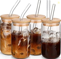 DWTS DANWEITESI Glass Cups with Lids and Straws 4 pcs