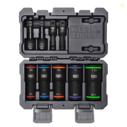 Klein Tools 66055 2-in-1 Flip Socket Set, Color-Coded, 12-Point, Includes 4 Adapters, 3/8-Inch and 1/2-Inch Drive