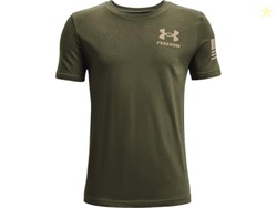 UNDER ARMOUR BOYS' NEW FREEDOM FLAG T-SHIRT, MARINE OD GREEN (390)/BLACK, YOUTH X-SMALL