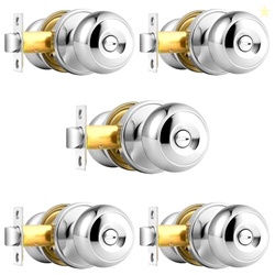 Probrico Privacy Door Knobs Polished Chrome, Bath/Bed Door Locks, Interior Keyless Door Handles, 5 Pack
