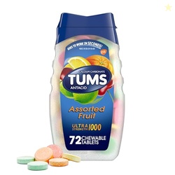 TUMS ULTRA STRENGTH ANTACID TABLETS FOR CHEWABLE HEARTBURN RELIEF AND ACID INDIGESTION RELIEF, ASSORTED FRUIT - 72 COUNT