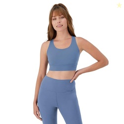 HANES SPORTS BRA, RACERBACK WOMEN, STRETCH PULLOVER CROP TOP WITH CUTOUT, BLUE DIVE, SMALL