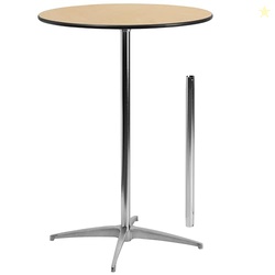 Flash Furniture Lars 30" Round Cocktail Table with 30" and 42" Columns, Adjustable Standard or Bar Height Round Table for Events or Home Use, Natural