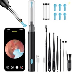 BEKHIC EAR WAX REMOVAL TOOL WITH CAMERA - 1296P HD EAR CLEANER OTOSCOPE WITH 6 LED LIGHTS, WIRELESS EARWAX REMOVER KIT WITH 8 PCS EAR PICKS, WIFI EAR SCOPE CLEANING KIT FOR IPHONE, IPAD & ANDROID