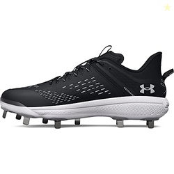 Under Armour Men's Yard Low MT Baseball Cleat, (001) Black/Black/White, 15