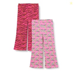 Amazon Essentials Girls' Slim-Fit Knit Flare Legging, Pack of 2, Pink Leopard/Pink Zebra, X-Small