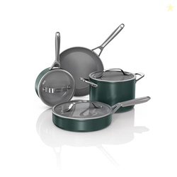 Ninja Ceramic Pro 7Pc Cookware Set, NonStick Pots & Pans Set with Glass Lids, Nontoxic, PTFE Free, Ceramic Coated, Oven Safe, All Stovetops & Induction Compatible, British Racing Green, CW39007GN