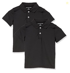 Amazon Essentials Boys' Short-Sleeve Active Performance Polo Shirts, Pack of 2, Black, Small