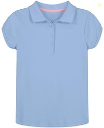 Nautica Girls' School Uniform Short Sleeve Polo Shirt, Button Closure, Soft Pique Fabric, Light Blue, 4