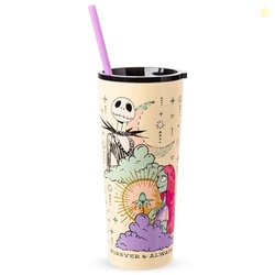 Silver Buffalo Disney Tim Burton's Nightmare Before Christmas Forever and Always Featuring Jack Skellington and Sally Double Walled Stainless Steel Tumbler with Straw, 22 Ounces