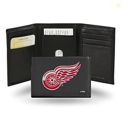 Rico Industries NHL Embroidered Leather Trifold Wallet, Detroit Red Wings, Black, 3.25 x 4.25-"