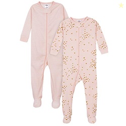 Gerber Baby Girls 2-Pack Footed Pajamas, Love Pink, 0-3 Months