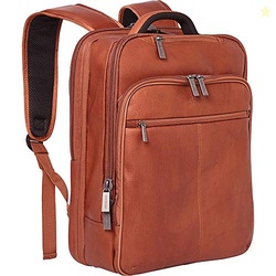 Kenneth Cole REACTION Colombian Leather 16" Manhattan Slim Laptop Travel Backpack, Cognac