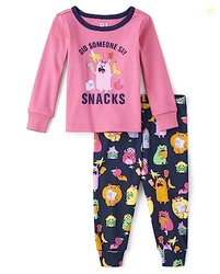 The Children's Place Baby Girls' and Toddler Long Sleeve Top and Pants Snug Fit 100% Cotton 2 Piece Pajama Set, Did Someone Say Snacks