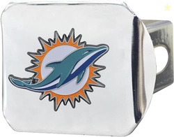 Miami Dolphins NFL Chrome Metal Hitch Cover with 3D Colored Team Logo by FANMATS - Unique Team Logo Molded Design  Easy Installation on Truck, SUV, Car - Ideal Gift for Die Hard Football Fan
