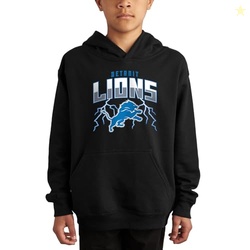 Junk Food NFL - Detroit Lions - Lightning - Officially Licensed Youth Pullover Fleece Hoodie for Boys and Girls
