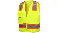 Pyramex Class 2 Surveyor's Safety Vest with 6 Pockets, Hi-Vis Lime, Large