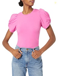 AMAZON ESSENTIALS WOMEN'S REGULAR-FIT TWIST SLEEVE CREWNECK T-SHIRT, BRIGHT PINK, SMALL