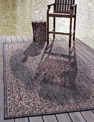 Unique Loom Outdoor Traditional Collection Area Rug - Antique (4' 1" x 6' 1" Rectangle, Charcoal Gray/ Natural)