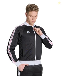 ARENA Men's Team Relax IV Track Jacket Front Zip Side Pockets Lightweight Athletic Retro Cool Bomber Jacket, Black/White/Crimson, XX-Small