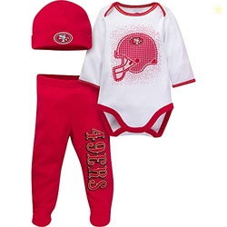 Gerber NFL baby boys 3 Pack Bodysuit Registry Gift Set Girls FOOTED PANT AND CAP, Team Color, 3-6 Months US