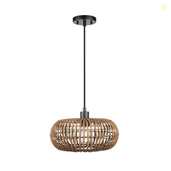 GLOBE Electric x Novogratz 61063 1-Light Pendant Light Fixture, Rattan Shade, Black Socket, Braided Fabric Cord, Living Room Pendant Light, Dining Room Fixture, Kitchen Island Lighting