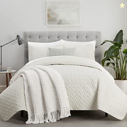 Serta ComfortSure Soft 3-Piece Full/Queen Quilt Bedding Set, Includes Bedspread/Coverlet and Pillow Shams, Bedding for All Seasons, Machine Washable, Ivory