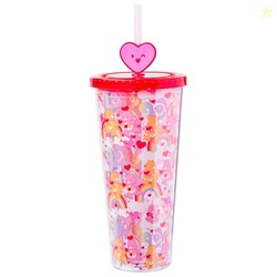 Silver Buffalo Care Bears Love Plastic Cold Cup with Lid and Straw Topper Featuring Friend Bear and Love-A-Lot Bear, 24 Ounces