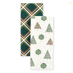 Kate Spade New York Holiday Confetti & Acrobat Plaid Holiday Kitchen Towels 2-Pack Set, 100% Cotton with Metallic Print, Lint-Free & Absorbant, Cream/Green, 17"x28"
