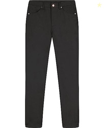 Izod Boys' School Uniform Flat Front Twill 5-Pocket Pants, Black, 10 Husky