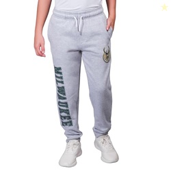 Ultra Game Youth NBA Official Super Soft Game Day Jogger Sweatpants, Milwaukee Bucks, Heather Gray, 5-6