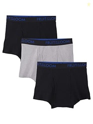 FRUIT OF THE LOOM MEN'S 3PK BREATHABLE COTTON MICRO-MESH SHORT LEG BOXER BRIEF, BLACK/GRAY, SMALL
