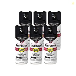 Rust-Oleum 376855-6PK Stops Rust Custom Spray 5-in-1 Spray Paint, 12 oz, Flat Black, (Pack of 6)