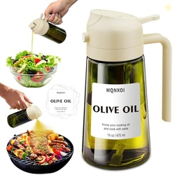 2 in 1 Glass Oil Sprayer & Dispenser,16oz/470ml Olive Cooking, Air Fryer, and Salad, for Kitchen Gadgets and Air Fryer Accessories, w/Stickers (White + Dark Green Bottle1)