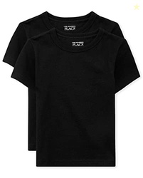 The Children's Place Baby Toddler Boys Short Sleeve Basic Layering T-Shirt, Black 2 Pack, 6-9 Months