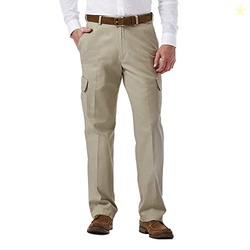 Haggar Men's Stretch Comfort Cargo Expandable Waist Classic Fit Plain Front Pant, Putty, 40x31