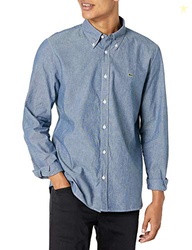 Lacoste Men's Long Sleeve Slim Fit Cotton Chambray Shirt, Deep Medium, XX-Large