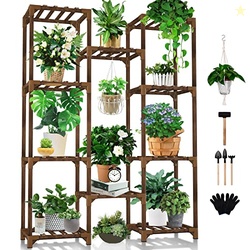 Uneedem Plant Stand Indoor Outdoor, Tall Plant Shelf for Multiple Plants, 10 tiers 11 Pot Large Plants Holder Rack Wood Plant Shelves for Room Corner Balcony Garden Patio