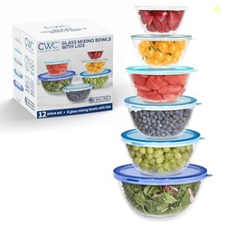 COOK WITH COLOR 12 Pc Glass Mixing Bowl Set with Lids  Borosilicate Glass Nesting Bowls for Cooking, Baking and Meal Prep, Blue