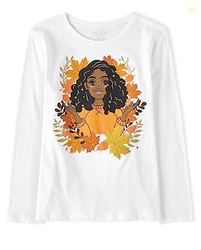 THE CHILDREN'S PLACE,LONG SLEEVE FALL THANKSGIVING GRAPHIC T-SHIRT,WHITE,LARGE (10/12)