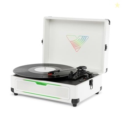 Victrola Journey Glow  Illuminated Suitcase Record Player  18 RGB Light Effects, Stereo Speakers with Enhanced Bass, Bluetooth Streaming, (White)