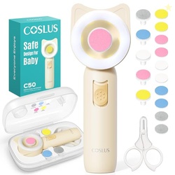COSLUS Baby Nail File, Baby Nail Trimmer Electric, Baby Nail Clipper - Gentle, Quiet with 360 Light, Safe for Sleep Time Grinding, 16-in-1 Kit for Newborn, Infant & Toddler (C50, Lemon Yellow)