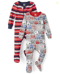 The Children's Place,and Toddler Snug Fit 100% Cotton Zip-Front One Piece Footed Pajamas 2-Pack,6-9 MONTHS