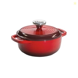 Lodge 1.5 Quart Enameled Cast Iron Dutch Oven with Lid  Dual Handles  Oven Safe up to 500 F or on Stovetop - Use to Marinate, Cook, Bake, Refrigerate and Serve  Red