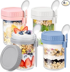 4 Pack Overnight Oats Containers with Lids and Spoons