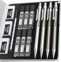 Nicpro 4 Pack Mechanical Pencil 0.7mm with Case
